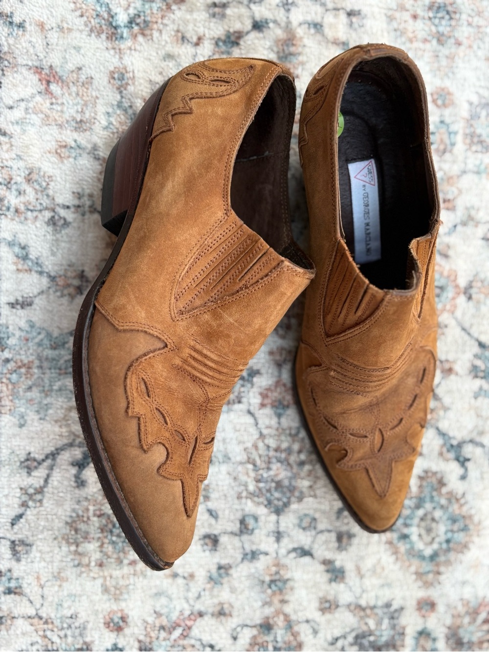 Womens 7 Guess By Marciano Vintage Leather Western Slip-On Ankle Bootie Brown
